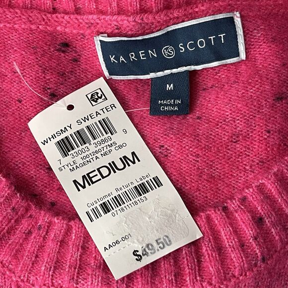 Karen Scott Medium Penguin Sweater Sequin Crew Neck Long Sleeve Stretch Pink New - Picture 6 of 8